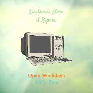 Computer cartoon illustration  window cling