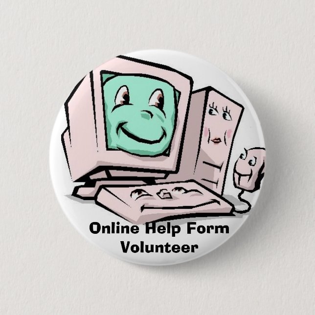 Computer-Cartoon, Online Help Form Volunteer 2 Inch Round Button (Front)