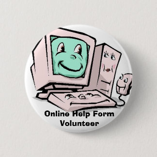 Computer-Cartoon, Online Help Form Volunteer 2 Inch Round Button