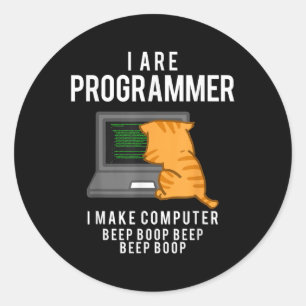 Computer Cat Programmer Funny Coder Meme  Classic Round Sticker