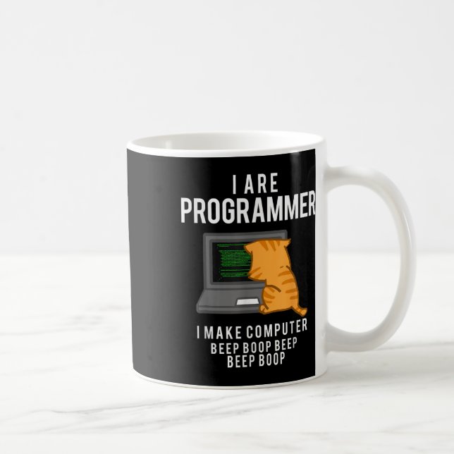 Computer Cat Programmer Funny Coder Meme  Coffee Mug (Right)