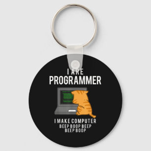Computer Cat Programmer Funny Coder Meme  Keychain