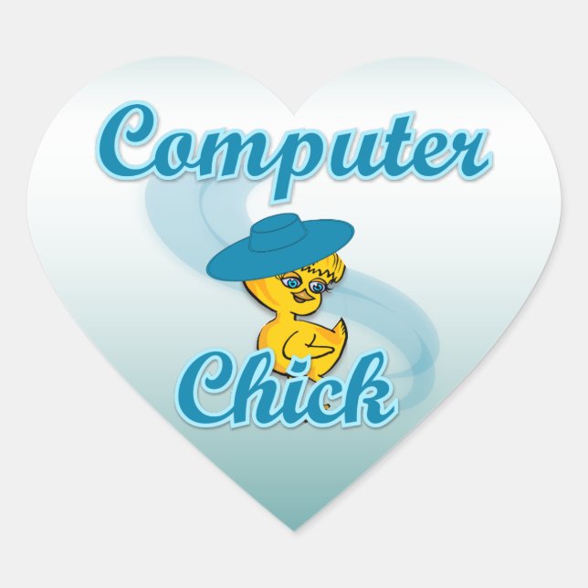 Computer Chick #3 Heart Sticker (Front)