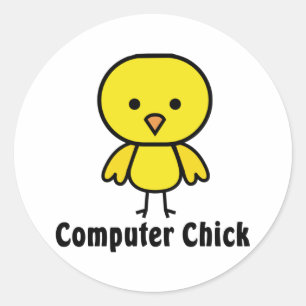 Computer Chick Classic Round Sticker