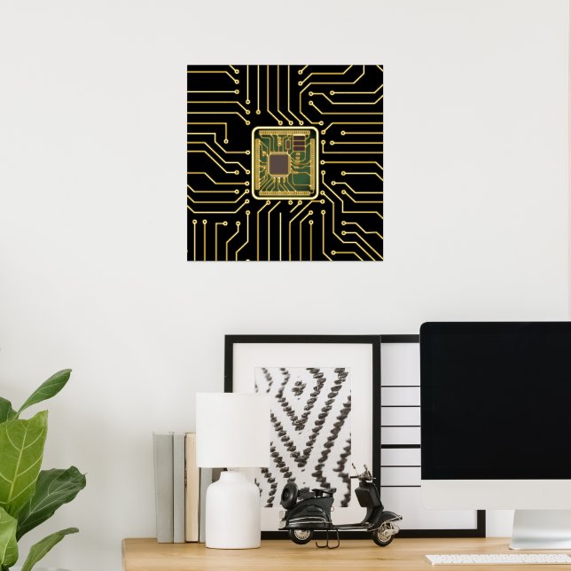 Computer Chip Art Foil Print (In Situ (Desk))