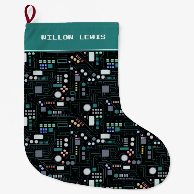 Computer Circuit Board Custom Name Large Christmas Stocking (Front)