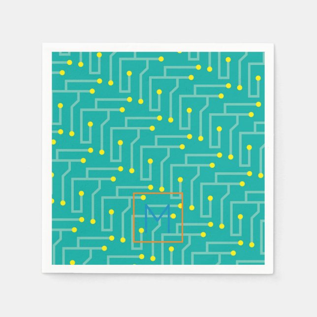 Computer Circuit Board INITIAL Modern Colourful Napkin (Front)