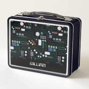 Computer Circuit Board Kids Custom Name School Metal Lunch Box
