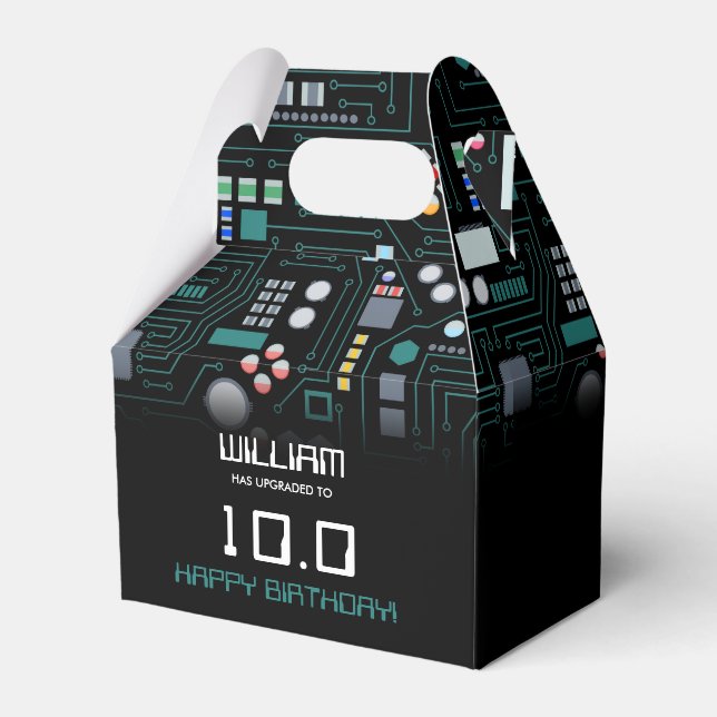 Computer Circuit Board Kids Robotic Birthday Party Favor Box (Front Side)
