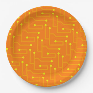 Computer Circuit Board Modern Tech Orange yellow Paper Plate