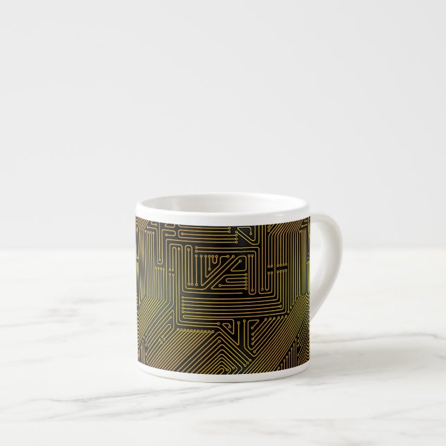 Computer circuit board pattern espresso cup (Front Right)