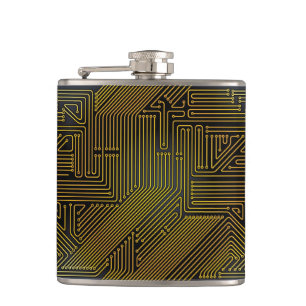 Computer circuit board pattern hip flask