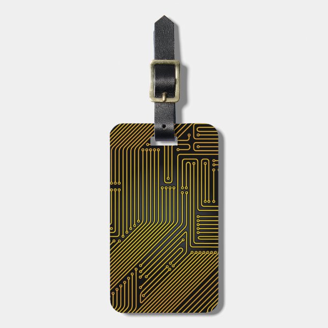 Computer circuit board pattern luggage tag (Front Vertical)