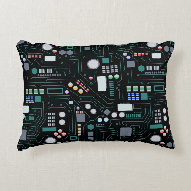 Computer Circuit Board Pattern Office Decor Accent Pillow (Front)