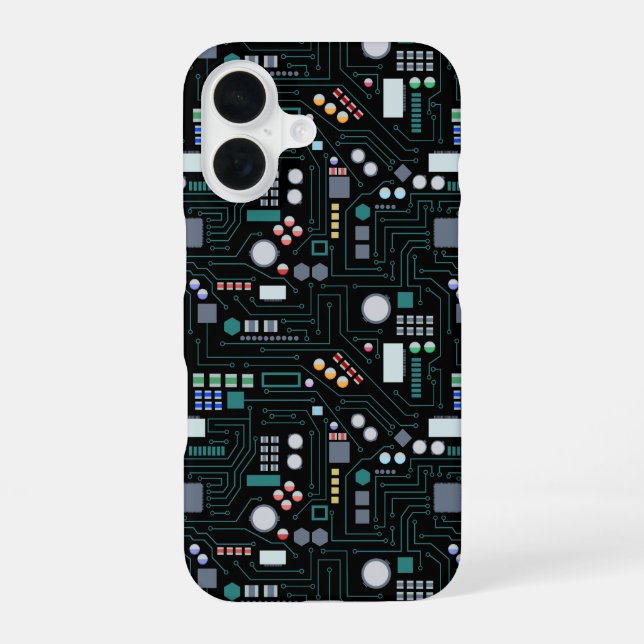 Computer Circuit Board Pattern Office Decor iPhone 16 Case (Back)