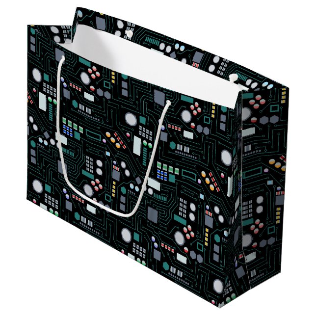Computer Circuit Board Pattern Office Decor Large Gift Bag (Front Angled)