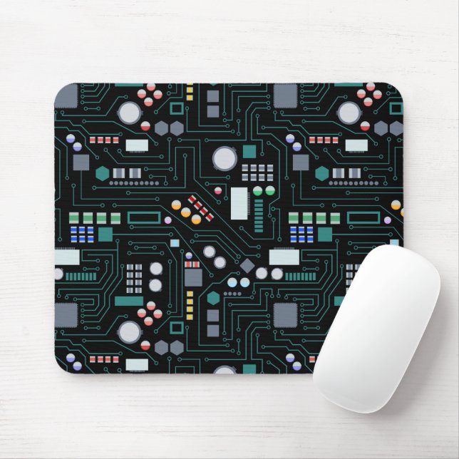 Computer Circuit Board Pattern Office Decor Mouse Pad (With Mouse)