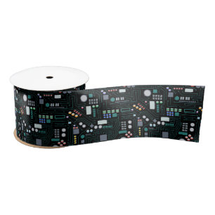 Computer Circuit Board Pattern Office Decor Satin Ribbon