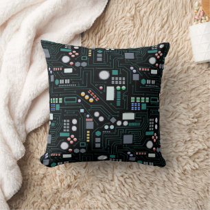 Computer Circuit Board Pattern Office Decor Throw Pillow