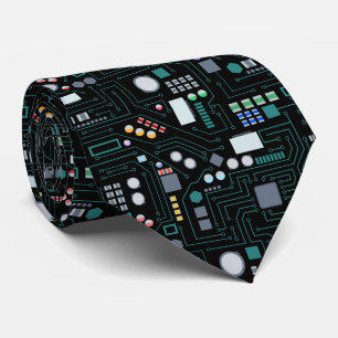 Computer Circuit Board Pattern Office Decor Tie