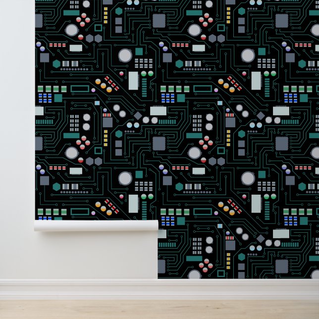Computer Circuit Board Pattern Office Decor Wallpaper (Application)