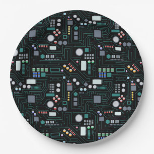 Computer Circuit Board Pattern Paper Plate