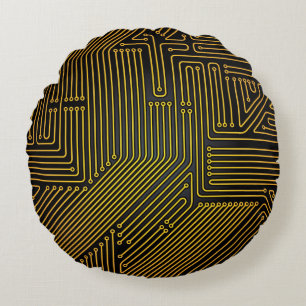 Computer circuit board pattern round pillow