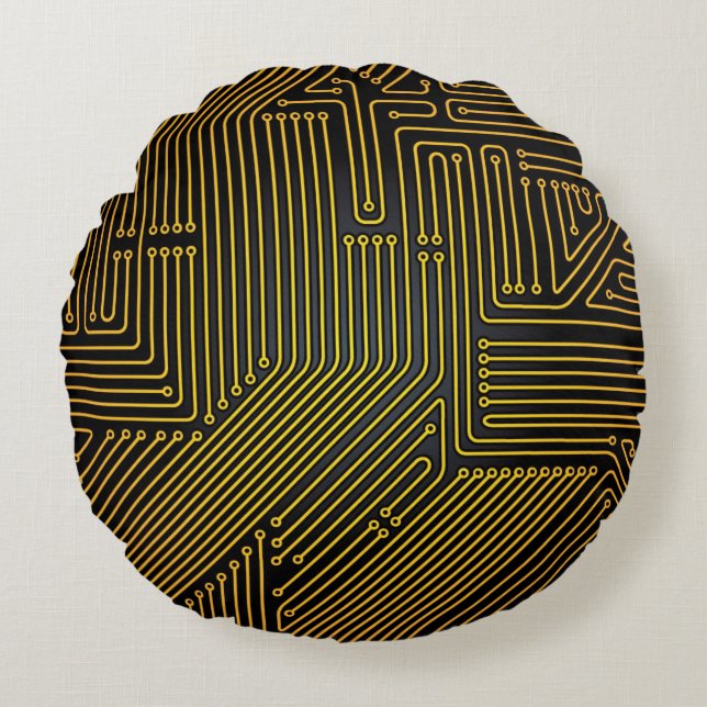 Computer circuit board pattern round pillow (Front)