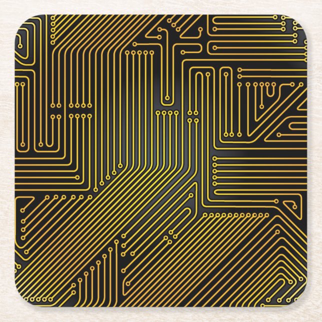 Computer circuit board pattern square paper coaster (Front)