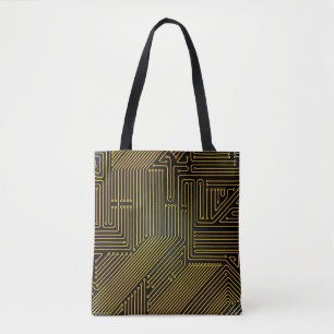 Computer circuit board pattern tote bag