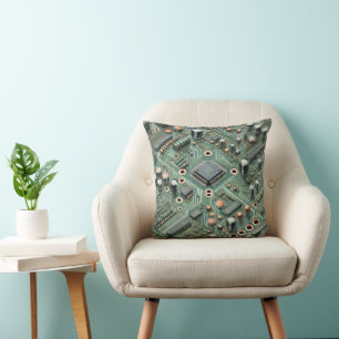 Computer Circuit Board Throw Pillow