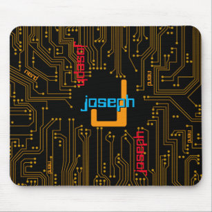 Computer Circut Nerd Black Gold Text Red Blue Mouse Pad