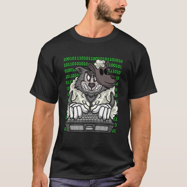 Computer Code Cybersecurity Wolf Dressed As Sheep  T-Shirt (Front)