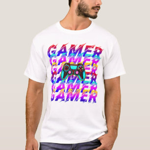 Computer Controller Gamer Typography repeated text T-Shirt