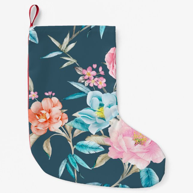 Computer drawn beautiful flowers illustrationflowe small christmas stocking (Front)