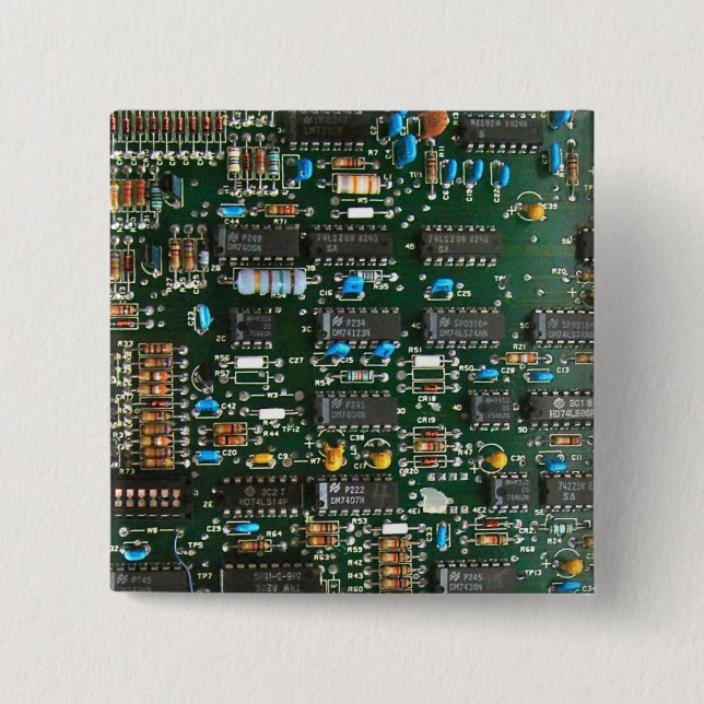 Computer Electronics Printed Circuit Board Image 2 Inch Square Button (Front)