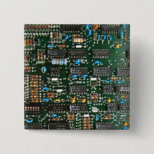 Computer Electronics Printed Circuit Board Image 2 Inch Square Button