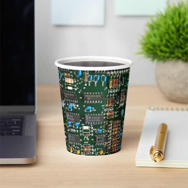 Computer Electronics Printed Circuit Board Image Paper Cups (Insitu)