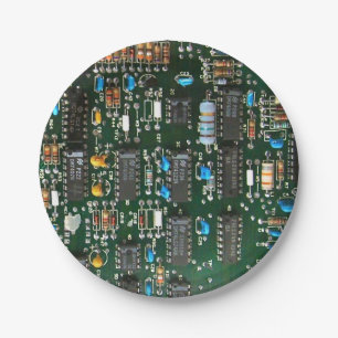 Computer Electronics Printed Circuit Board Image Paper Plate