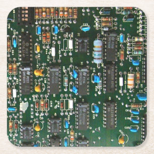 Computer Electronics Printed Circuit Board Image Square Paper Coaster