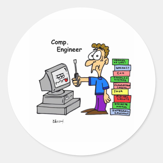 Computer Engineer Cartoon Classic Round Sticker (Front)