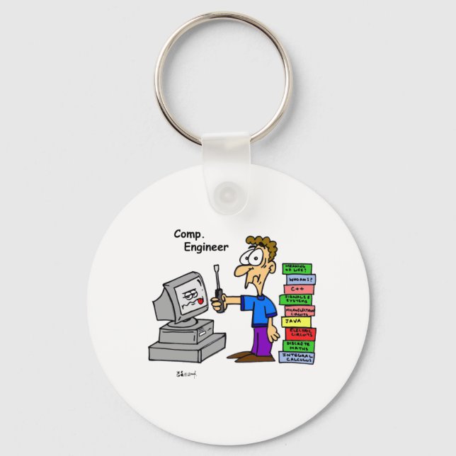 Computer Engineer Cartoon Keychain (Front)
