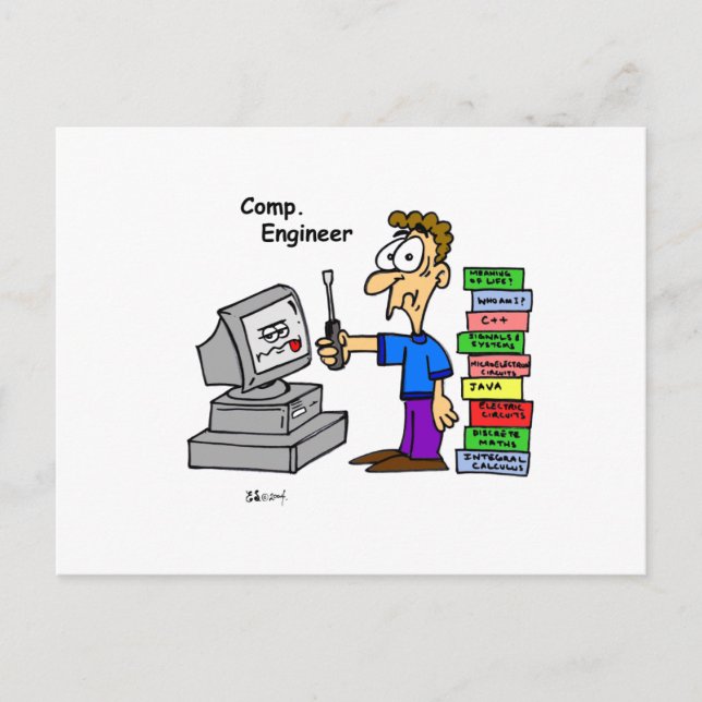 Computer Engineer Cartoon Postcard (Front)