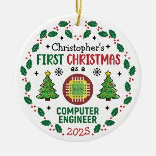 Computer Engineer First Christmas Personalized Ceramic Ornament