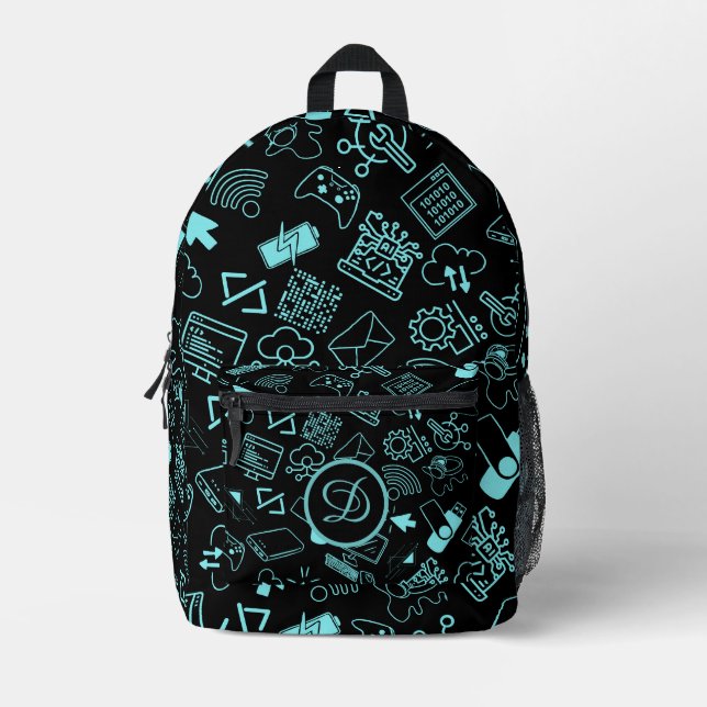 computer engineer programmer coding tech blue printed backpack (Front)