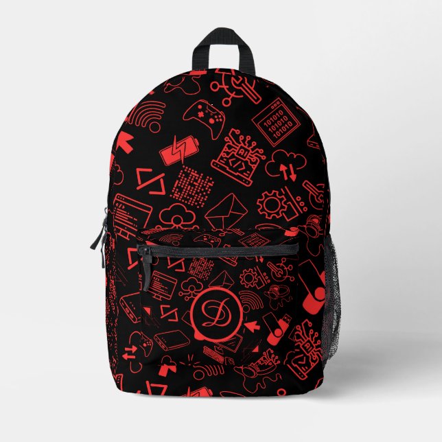 computer engineer programmer coding tech red printed backpack (Front)