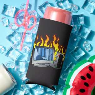 Computer Fire Foam Slim Seltzer Can Cooler
