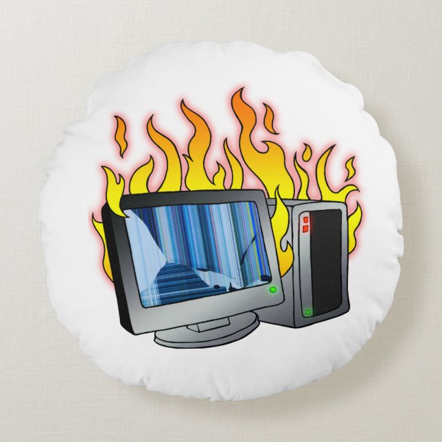 Computer Fire Round Pillow (Front)
