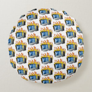 Computer Fire Round Pillow