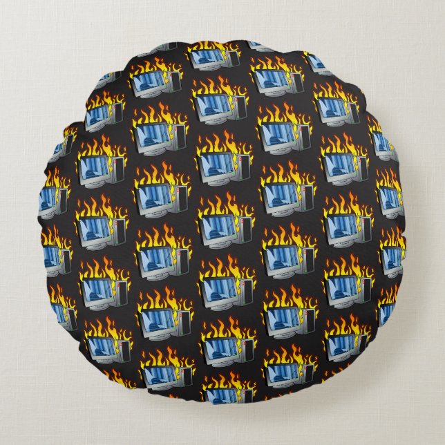 Computer Fire Round Pillow (Front)